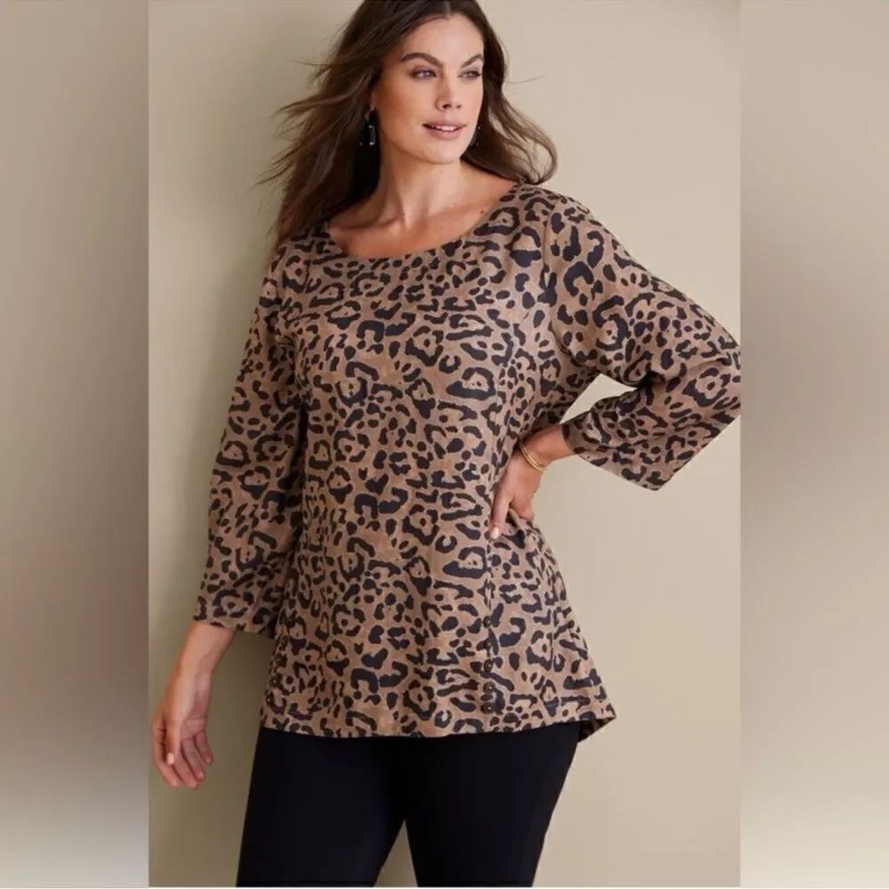 Soft Surroundings Leopard Print Raelynn Lyocell Pullover Blouse Size Medium
